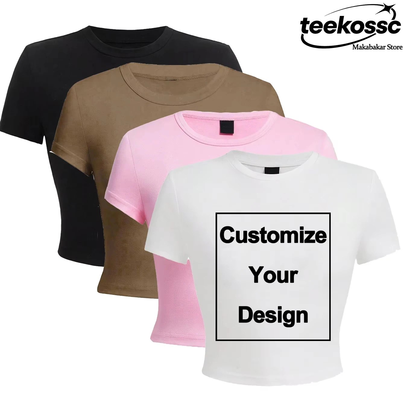 Top corto in cotone personalizzato T-shirt a maniche corte ad alta elasticità Logo fai da te/T-shirt grafica T-shirt sportive con o-collo morbido Abiti estivi da donna