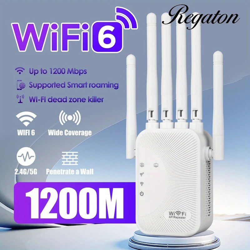 Ripetitore WiFi Dual Band 1200M 2.4GHz 5G, Amplificatore di Segnale Wireless ad Alta Velocità, Facile Configurazione, Estensore di Copertura per Casa e Ufficio