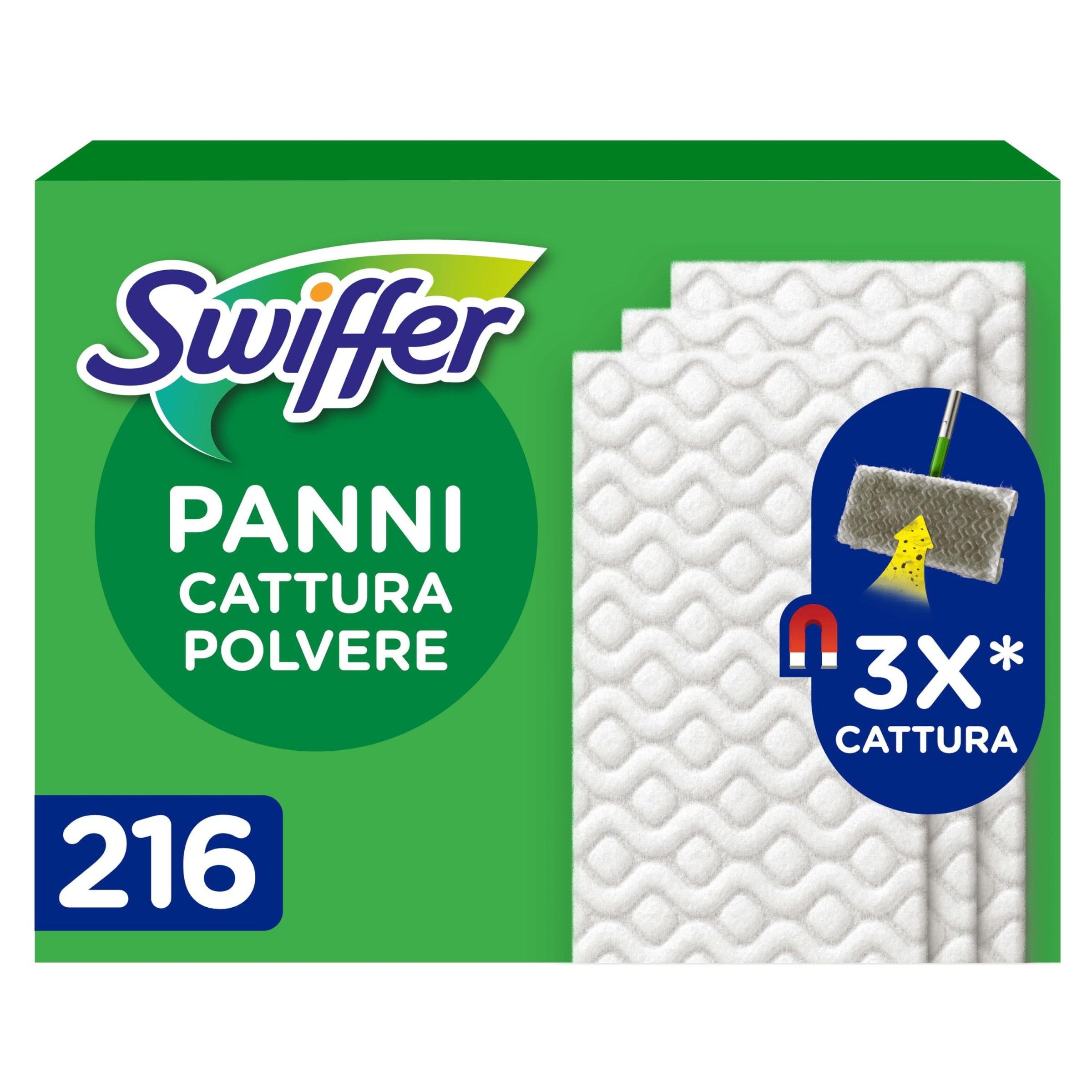 Swiffer Dry, Ricariche Microfibra Catturapolvere, 216 Panni, Giga Pack | Cattura 3 Volte Più Polvere e Peli di Animali/Capelli Rispetto alla Scopa Tradizionale, Ottimo e Sicuro pe…