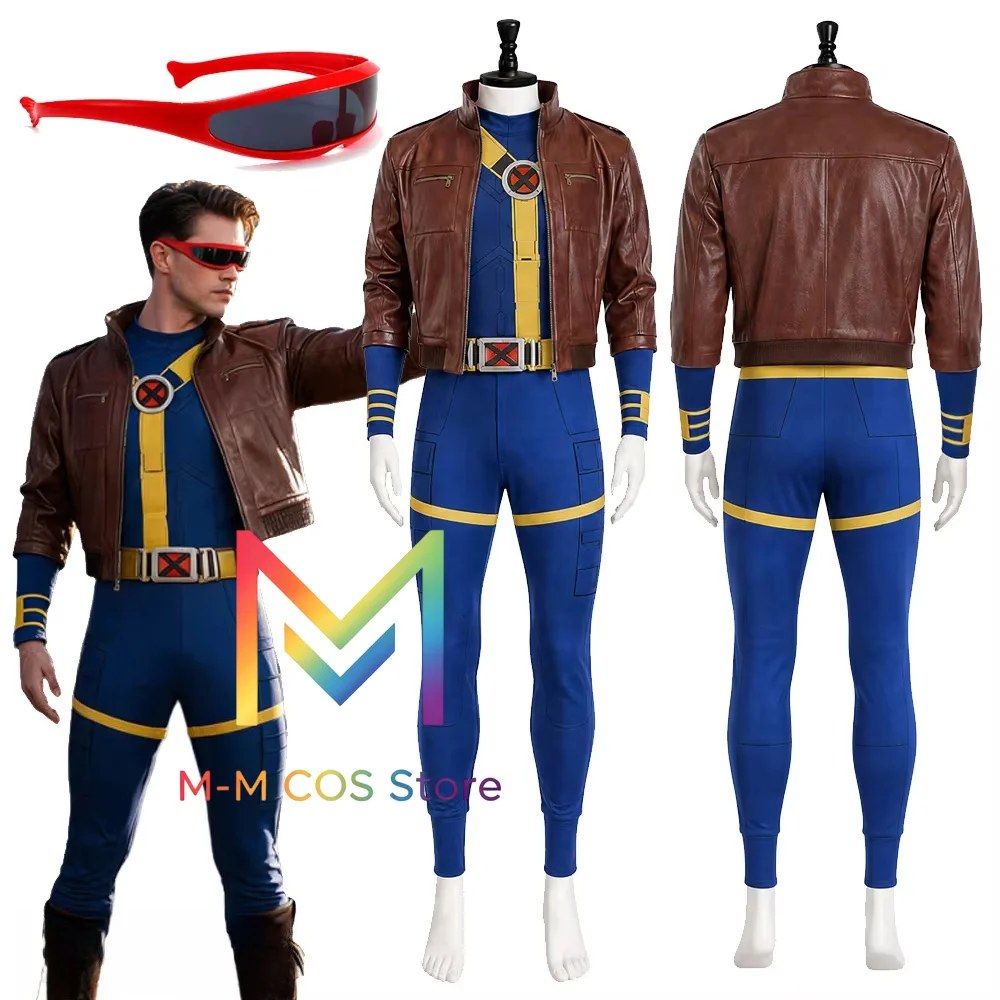 Costume da Cosplay di Ciclope con Cappotto e Occhiali, Set per Uomo, Abiti per Giochi di Ruolo, Costumi da Fantasia, Travestimenti per Adulti, Body, Costumi per Halloween e Carnev…