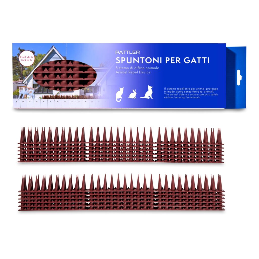 PATTLER® Dissuasori per Piccioni – Spuntoni Anti Piccioni e Gatti in Plastica Robusta per Balcone, Tetto, Davanzale e Recinzione – 12 Pezzi x 43 cm, 3 File, Marrone