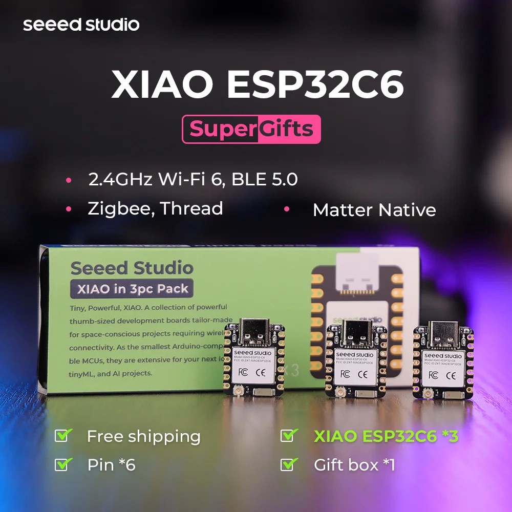 Scheda di Sviluppo ESP32C6 Mini XIAO ESP32 C6-2.4 GHz WiFi6, BLE5.3, Zigbee Thread (802.15.4), ESP Rain Maker, AWS IoT, Microsoft Azure