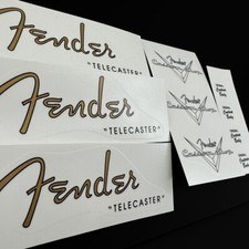 Set 3 Waterslide Fender Telecaster Custom Shop Chitarra Peg Head Logo Decalcomania Oro