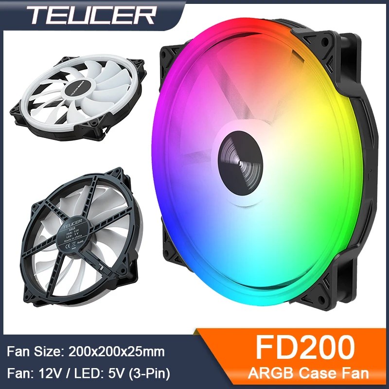 TEUCER FD200 200mm ARGB Ventola per case del computer 5V 3PIN Ventole di raffreddamento LED Accessori per case per PC desktop