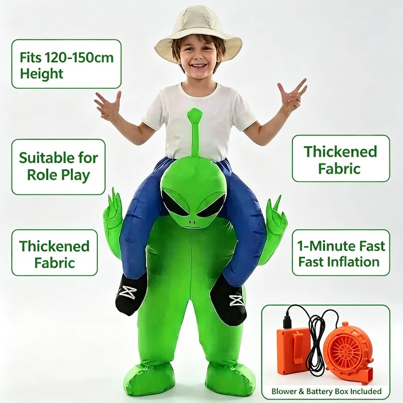 Costume Gonfiabile da Alieno per Bambini, Divertente Alieno Verde Cavalcabile con Ventilatore e Batteria, per Feste di Halloween