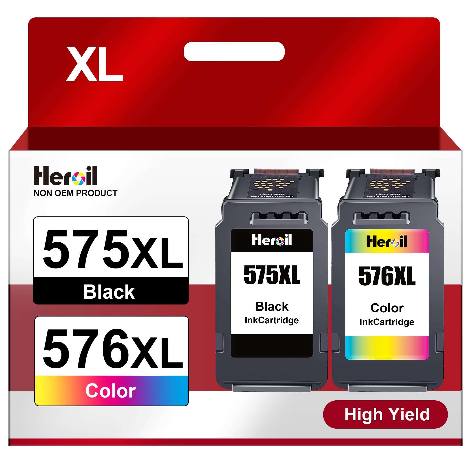 Heroil PG-575XL CL-576XL Sostituzione per Cartucce Canon 575 576 TR4755i | 575 576 XL PG575 CL576 per PIXMA TS3750i TS3550i TS3551i TR4700 TR4750i TR4755i TR4756i(Nero Colore,2-Pa…