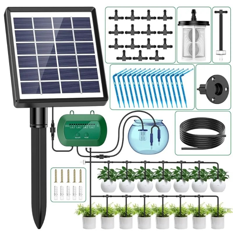 Kit di irrigazione solare intelligente 6V 2W con batteria incorporata da 1800mAh per irrigazione per piante in vaso Dispositivo di irrigazione temporizzato fai-da-te