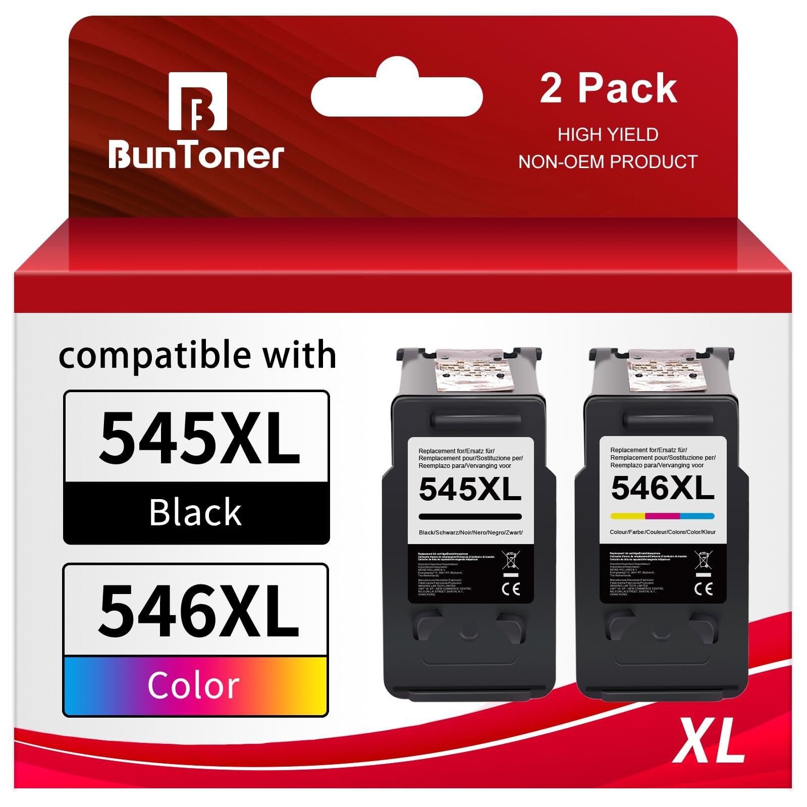 BunToner PG-545XL CL-546XL Sostituzione per Canon 545 546 per Pixma MX495,cartucce ts3150, Canon pixma mg2550s, tr4550(nero, colore-pack)