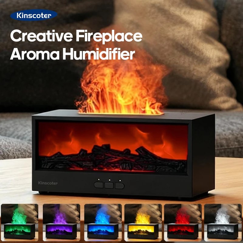 Diffusore di Aromi Creativo a Forma di Caminetto, Umidificatore d'Aria con Fiamma e Luci Colorate, Telecomando Incluso, per Casa e Ufficio, Regalo per le Feste/Set di Oli Essenzia…