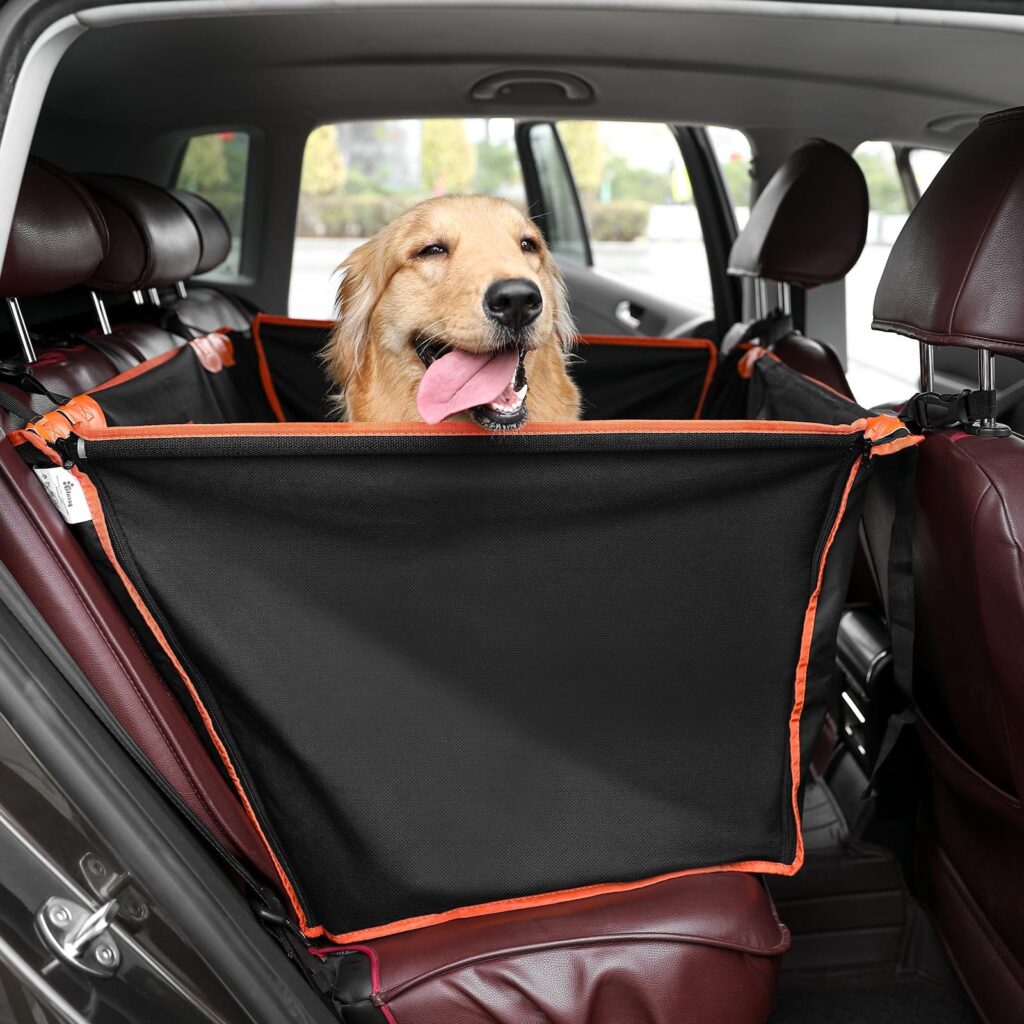 Pecute Seggiolino Auto per Cani Grandi, Dotato di 4 Cinghie di Fissaggio | Rinforzo con barre metalliche, cintura di sicurezza per cani, ideale per viaggiare con il proprio cane