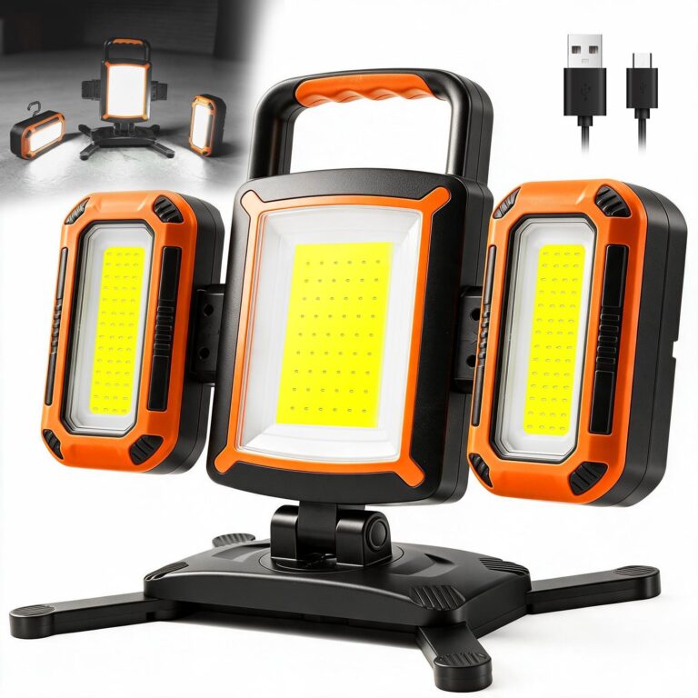 SYLSTAR 3 IN 1 Faro LED Ricaricabile con Faretti Laterali Staccabili 5000LM | 9 Modalità e Funzione Power Bank, Faretto a Batteria Portatile con Magnete per Garage, Riparazione Au…