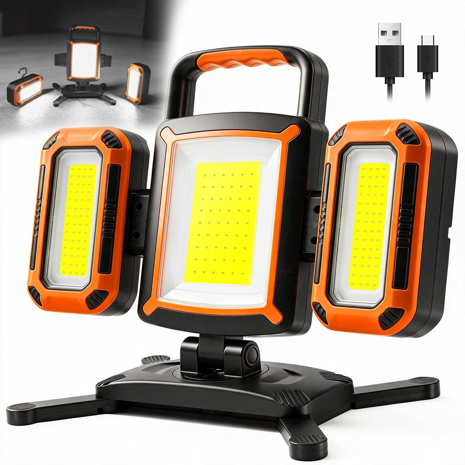 SYLSTAR 3 IN 1 Faro LED Ricaricabile con Faretti Laterali Staccabili 5000LM | 9 Modalità e Funzione Power Bank, Faretto a Batteria Portatile con Magnete per Garage, Riparazione Au…