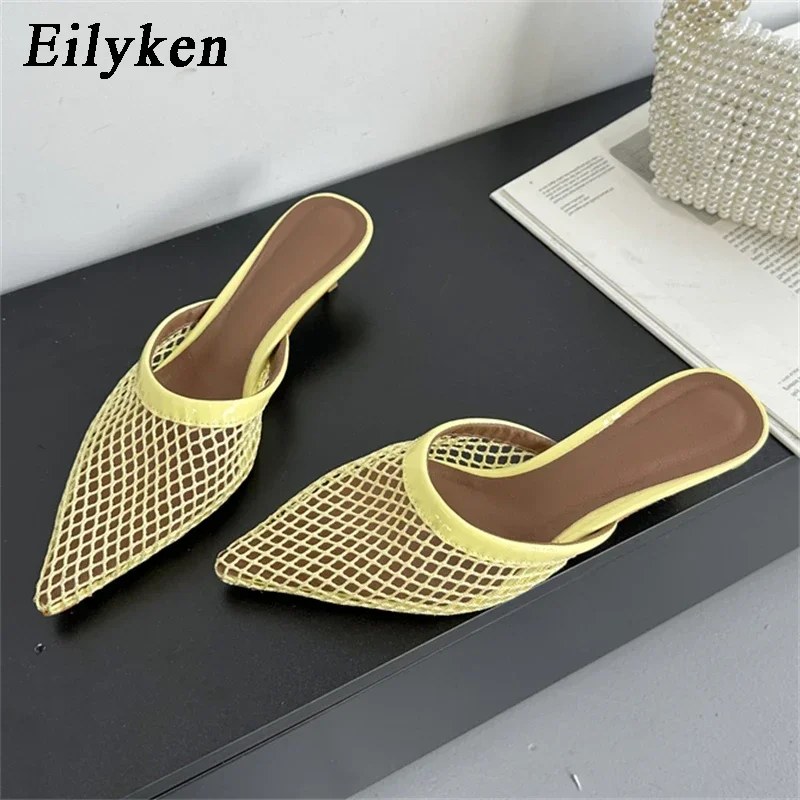 Eilyken Moda Estiva Scava Fuori Maglia Pantofole da Donna Sandali Punta a Punta Sottili Tacchi Bassi Slingback Ciabatte Scarpe Zapatos De Mujer