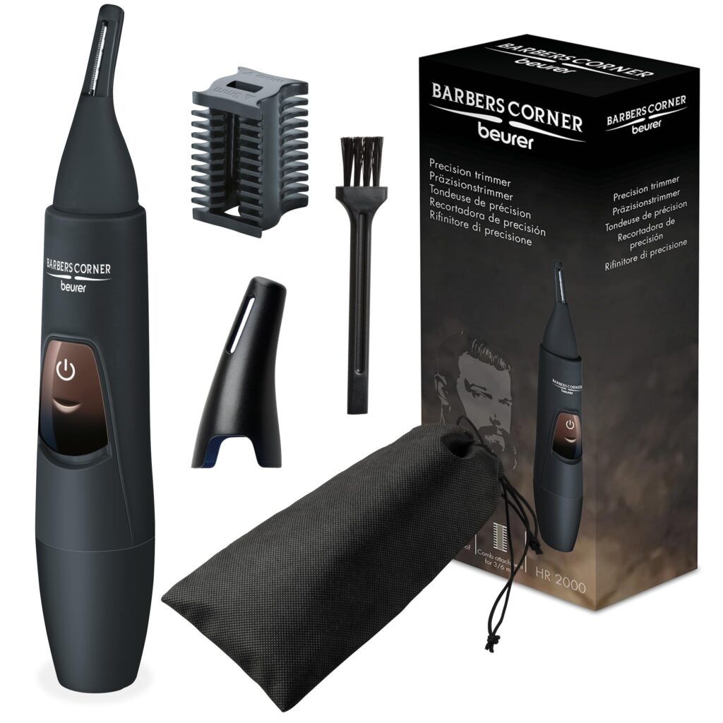 Beurer Rifinitore angolare di precisione HR2000 Barbers, modella e rifinisci sopracciglia, naso, peli delle orecchie, Design angolato, incl. attacco a pettine - 2 lunghezze di tag…