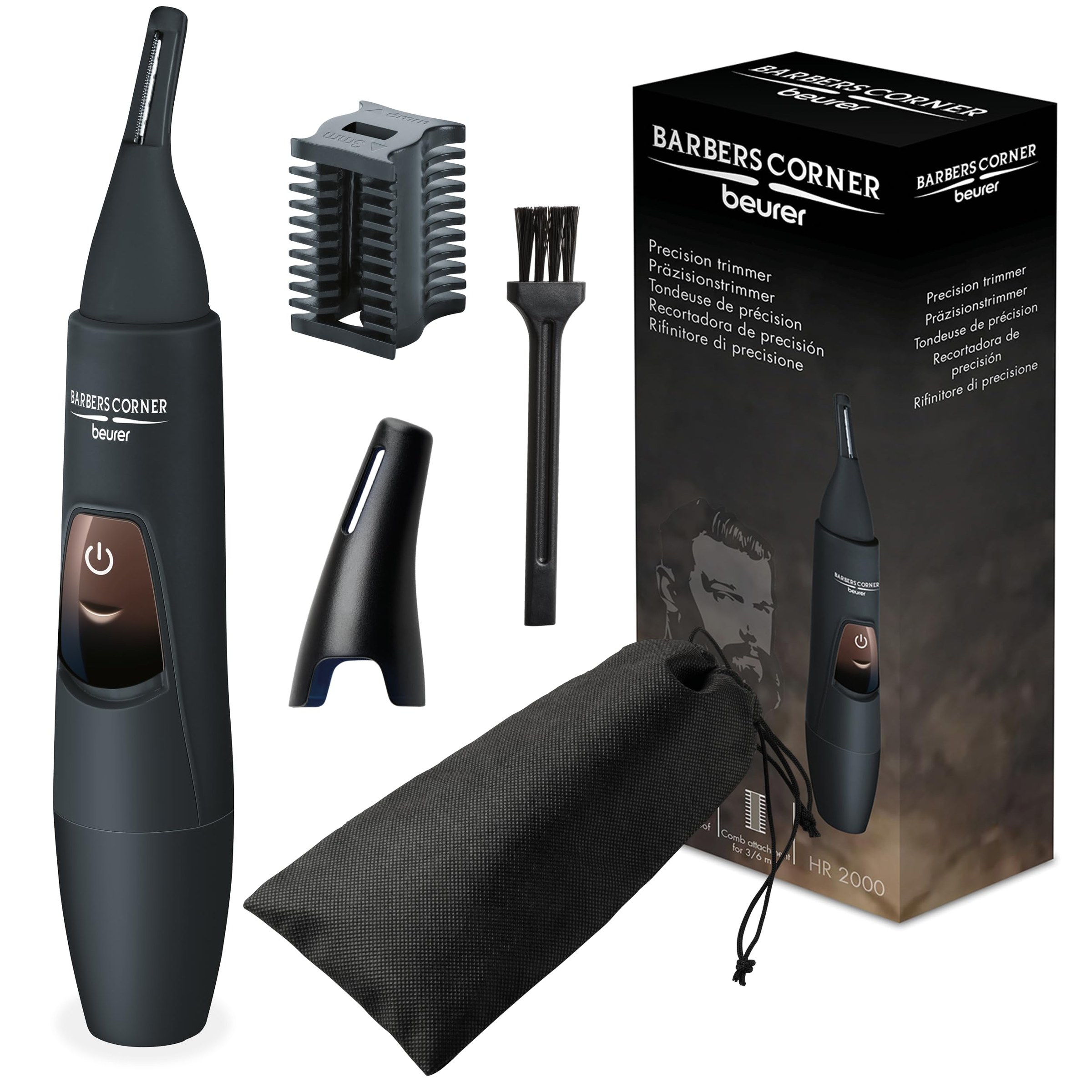 Beurer Rifinitore angolare di precisione HR2000 Barbers, modella e rifinisci sopracciglia, naso, peli delle orecchie, Design angolato, incl. attacco a pettine - 2 lunghezze di tag…