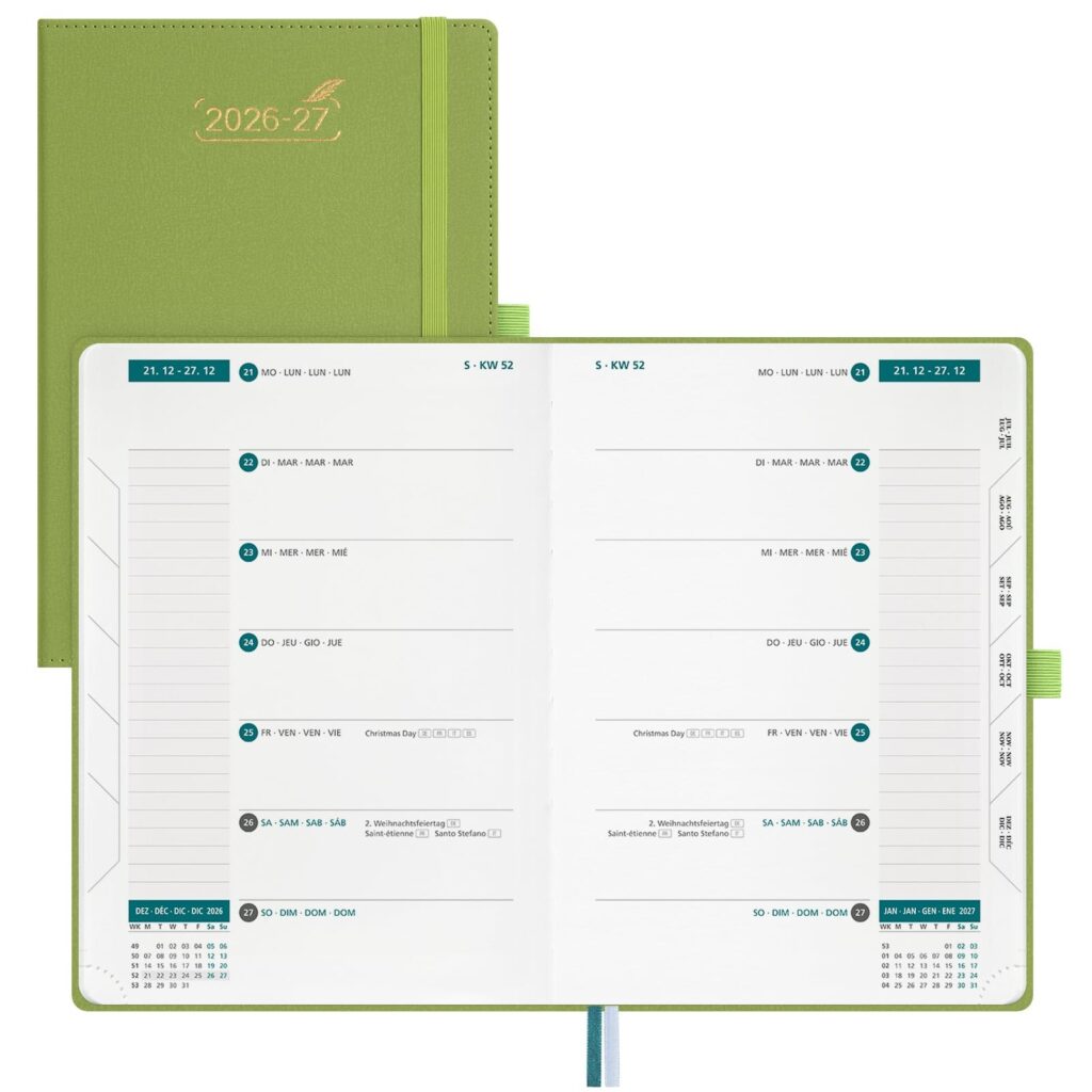 BEZEND Agenda 2026 2027 Settimanale A5 con Doppio Orario - 21 x 15,5 cm | 18 Mesi Diario Scuola da Lug.26 a Dic.27 per Lavoro e Vita o Due Persone, Copertina Rigida in Pelle PU -…
