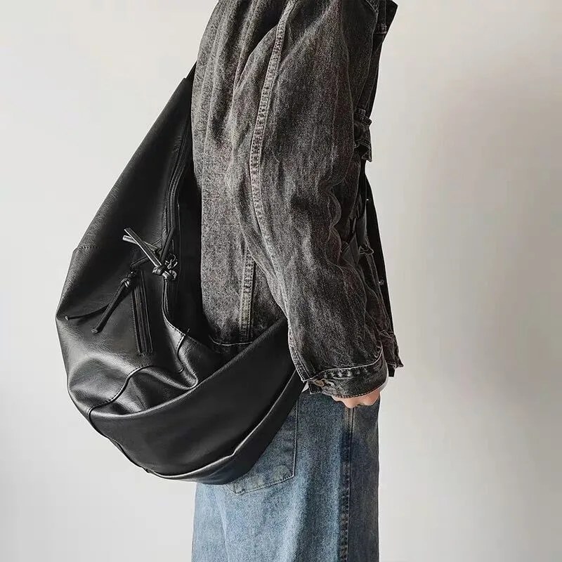 Elegante borsa a tracolla da uomo in PU a forma di gnocco, adatta per gite casual e esigenze di grande capacità