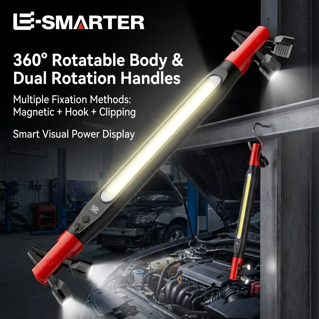 Luce da Lavoro LED Ricaricabile ad Alta Luminosità per Riparazioni Auto di Emergenza, Potente Torcia Magnetica con Ganci e Base Magnetica