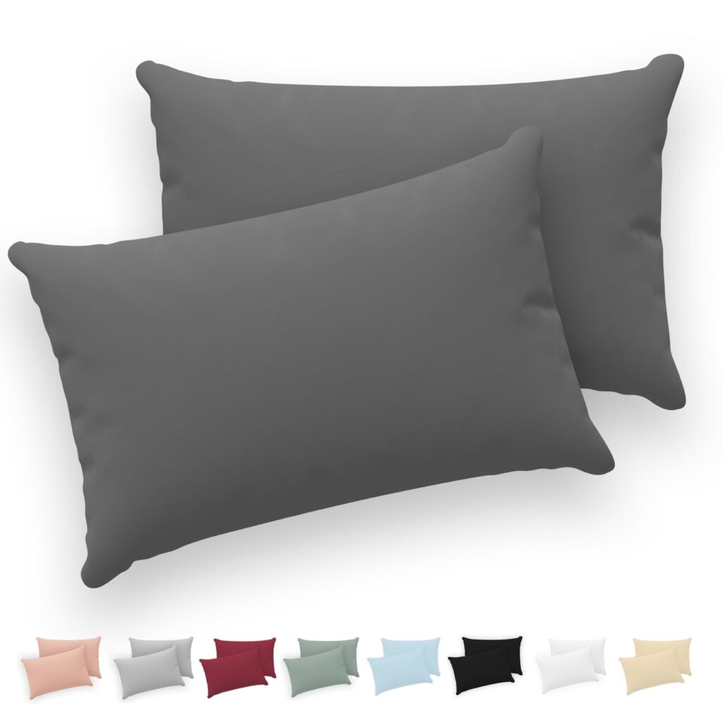 Twinzen - Federa Cuscino 40x60 cm - Set da 2-100% Cotone - Antracite | Certificato Oeko-Tex · Cerniera · Jersey · 150 g/m² · Traspirante · Lavabile · Morbida · Copricuscino per Di…