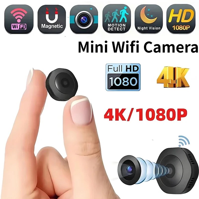 Mini Telecamera Wireless 4K 1080p HD Portatile Invisibile con Visione Notturna, Videocamera WiFi con Monitoraggio Remoto e Registratore Audio
