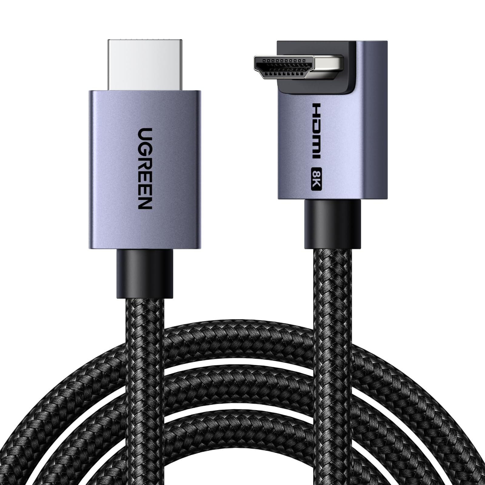 UGREEN 8K Cavo HDMI 2.1 Curvo 90° 10K 8K 60Hz Alta Velocità 48Gbps (2M) | Cordon HDMI 4K 240Hz Alluminio Dynamic HDR Dolby Atmos HDCP Trecciato Nylon Compatibile con PS5 Xbox MacB…