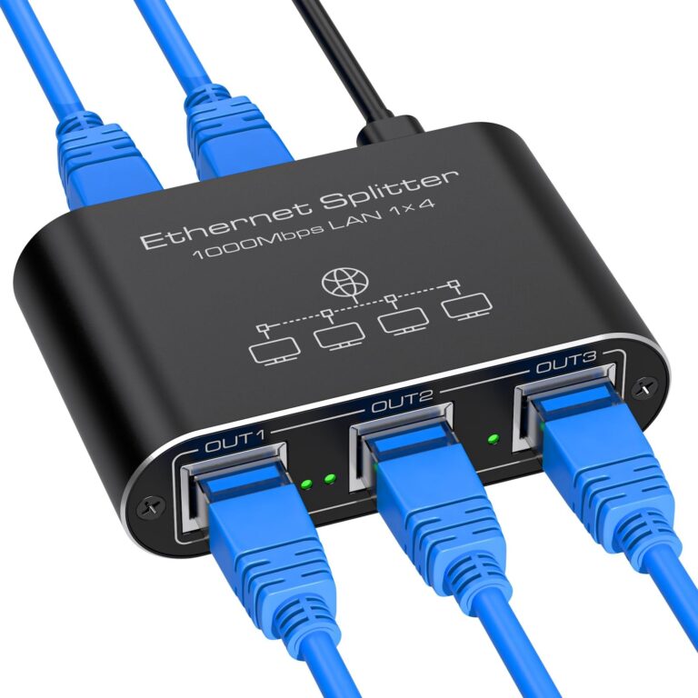 VEDINDUST Switch Ethernet da 1 a 4 1000Mbps Alluminio Sdoppiatore Gigabit Splitter LAN per Computer.Hub.Router.Set Top Box (con Cavo di Alimentazione USB C