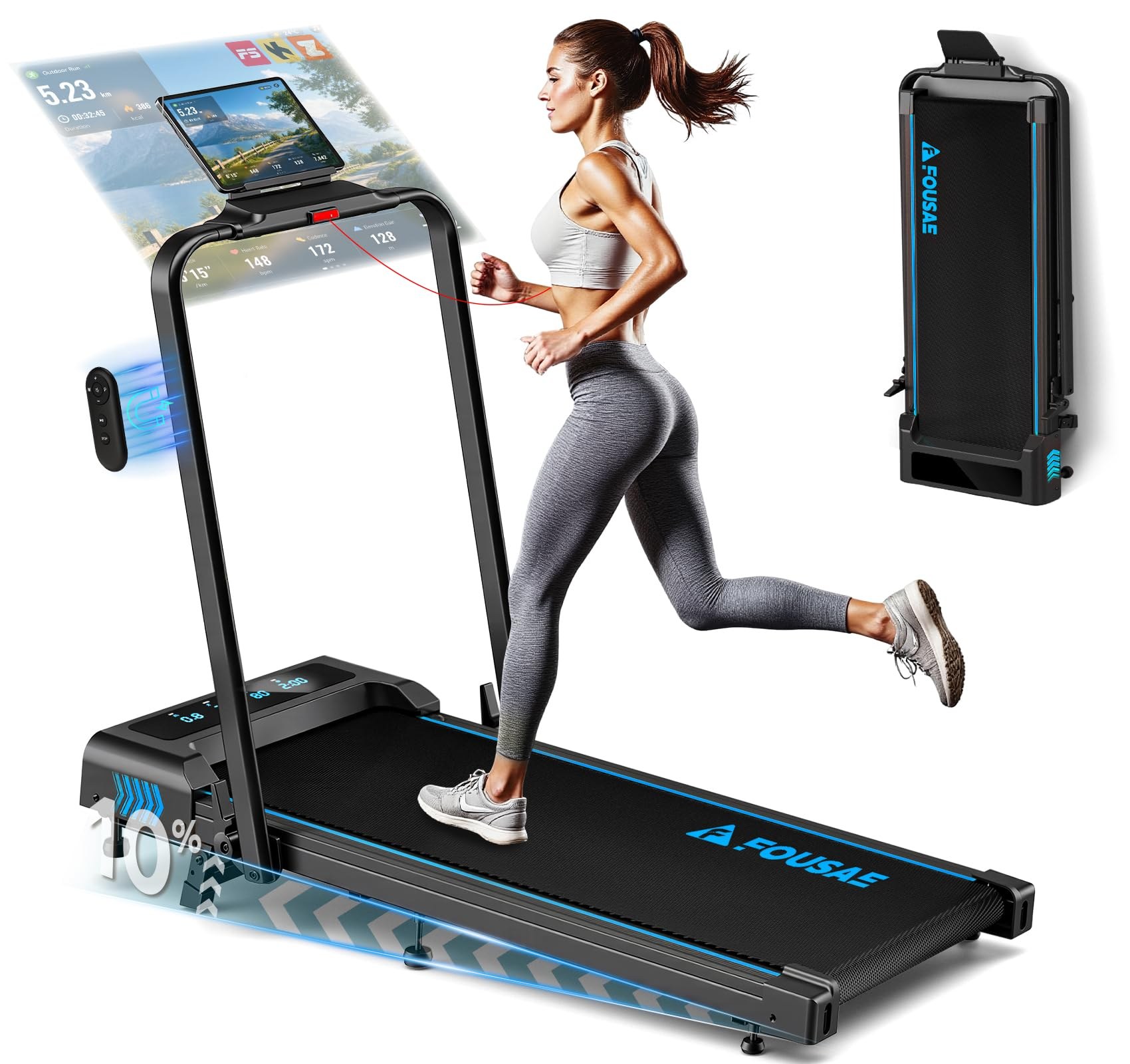 Tapis Roulant, 5 in 1 Tapis Roulant Salvaspazio Elettrico con 12 Programmi HIIT Predefiniti e 10% Inclinazione, 12KM/H, Motore Silenzioso 2,75 CV, APP/Telecomando, 158 kg, Casa/Uf…