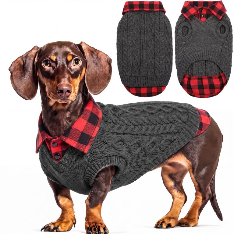 CITÉTOILE Caldo Maglione Invernale per Cani Per Il Freddo Grigio L | Maglione a Collo Alto con Pannello a Quadri, Cappotto Vestiti per Animali Domestici per Cane Taglia Piccola/Me…