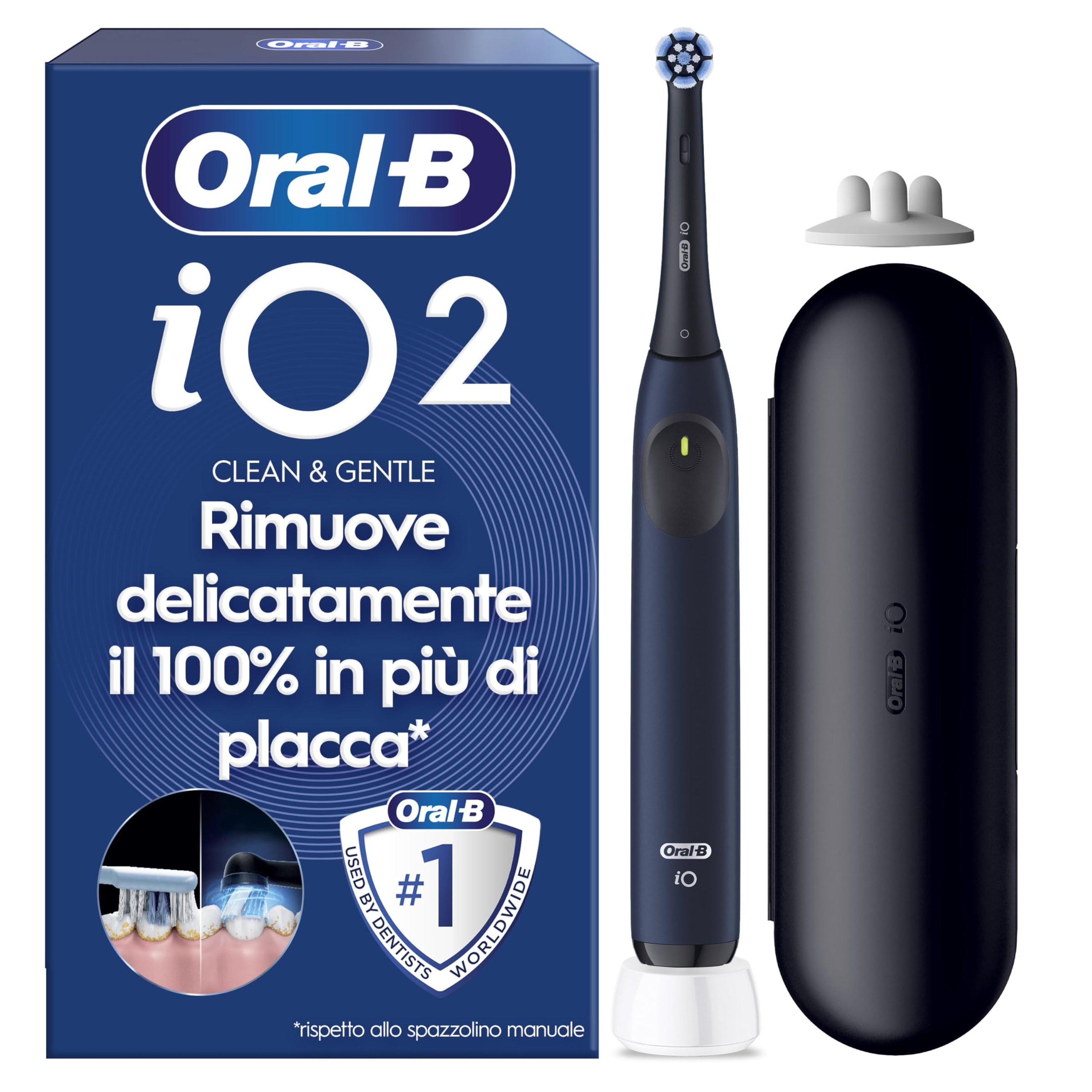 Oral-B iO 2 Spazzolino Elettrico, con 1 Testina di Ricambio, Nero | 1 Testine di Ricambio per Spazzolino Elettrico Ricaricabile, Delicato sulle Gengive, Pulizia Denti Efficace, Cu…