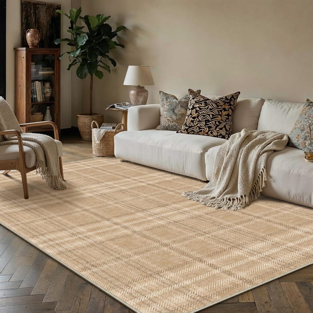 PureCozy Tappeto Salotto 120x170cm Marrone Moderno Geometric Tappeti | Lavabile in Lavatrice, Antiscivolo, Camera da Letto, Grande, Soggiorno, Cameretta, Ufficio, Pelo Corto