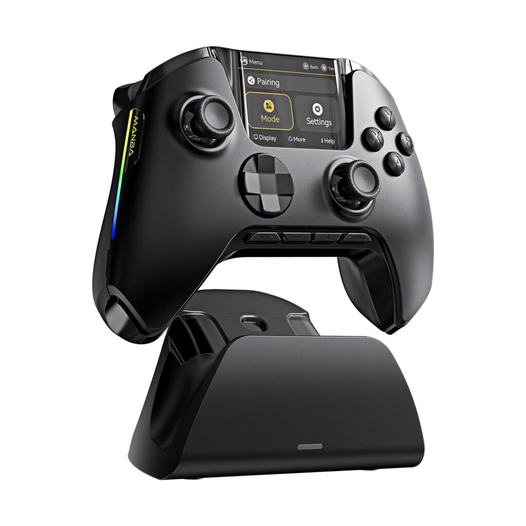 FIEHDUW NO DRIFT ManbaOne Interactive Screen Gaming Controller for PC/Switch/iOS/Android/Steam Deck, 1800mAh Hall Effect Controller with LED, Mapping Buttons, Charging Dock (Black)