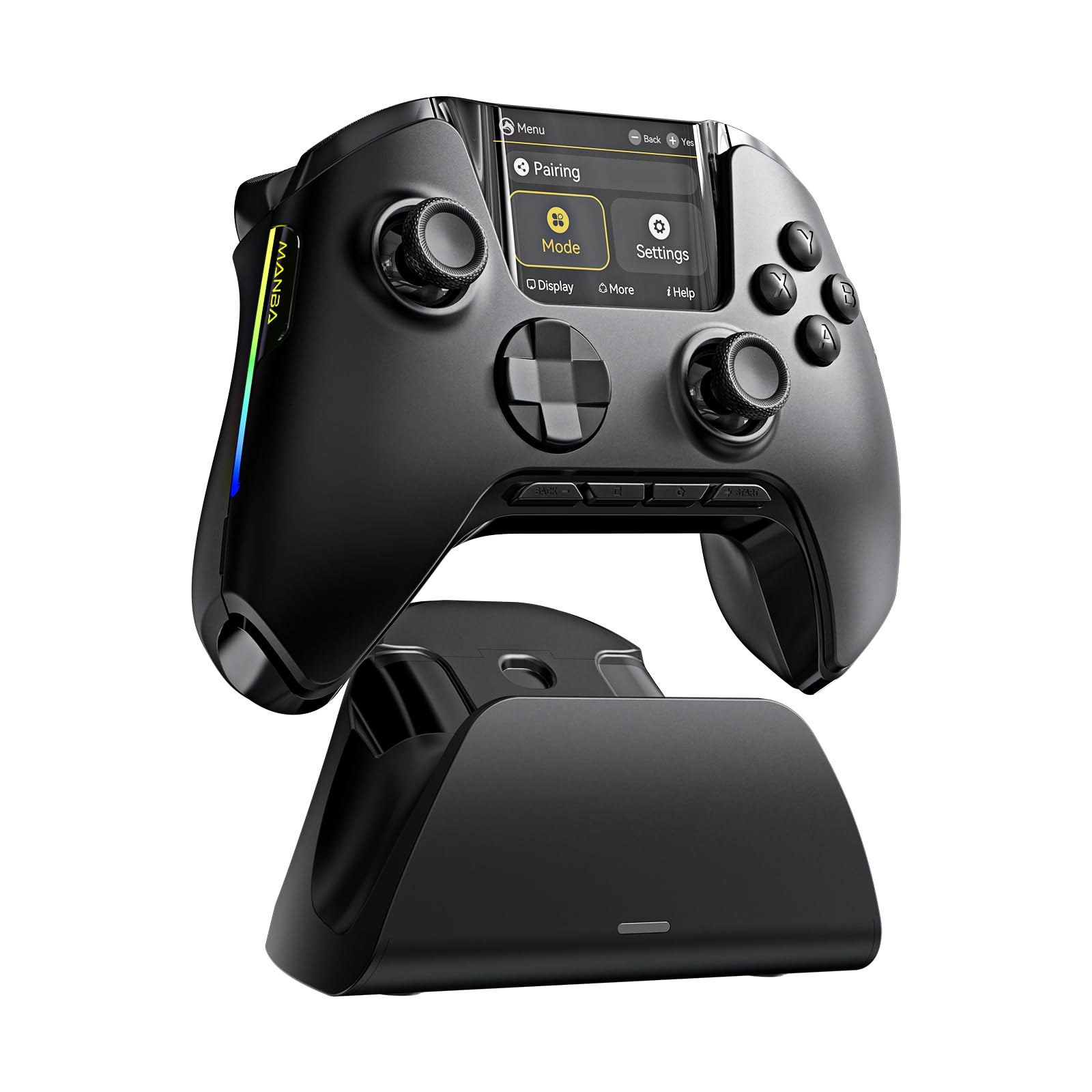 FIEHDUW NO DRIFT ManbaOne Interactive Screen Gaming Controller for PC/Switch/iOS/Android/Steam Deck, 1800mAh Hall Effect Controller with LED, Mapping Buttons, Charging Dock (Black)
