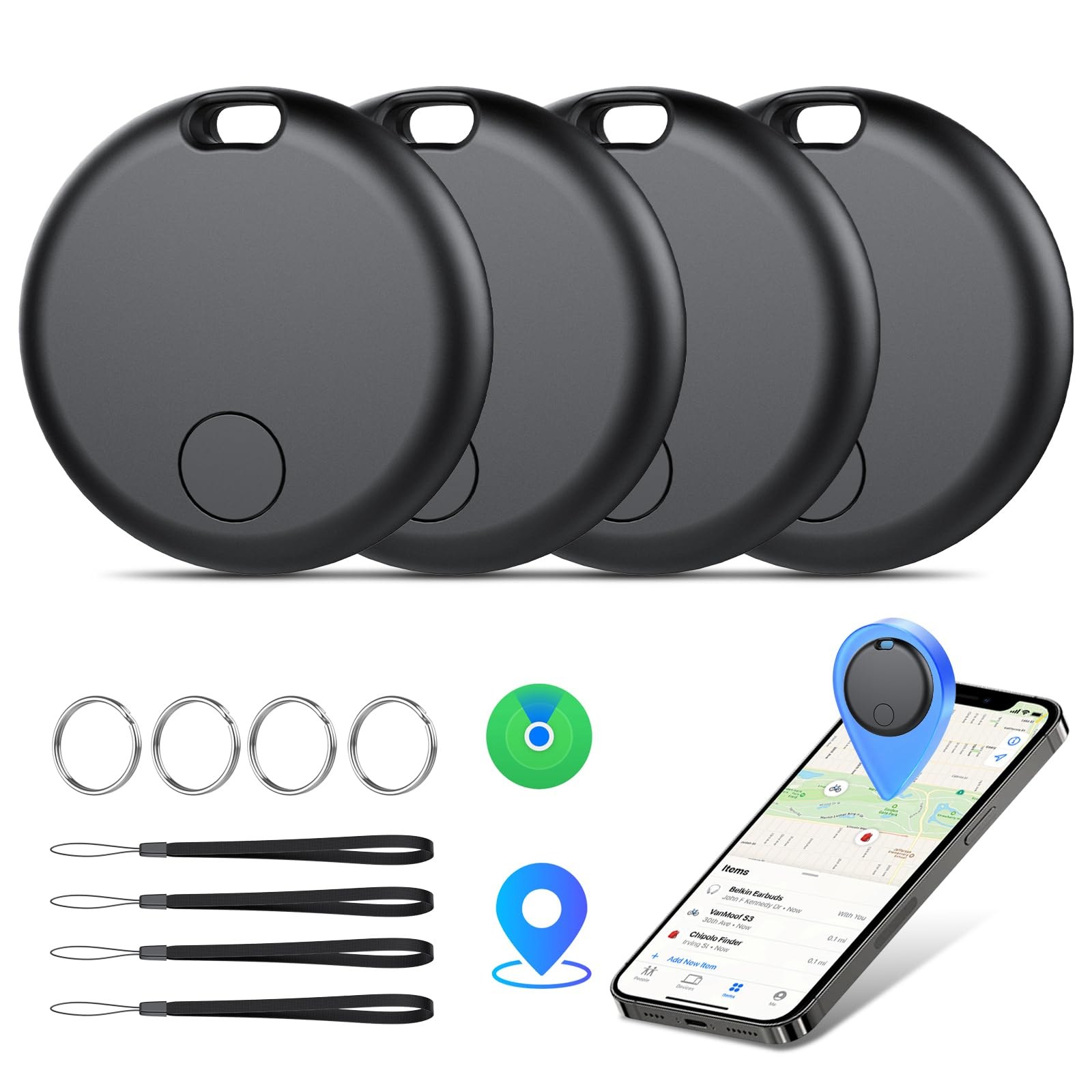 Smart Tracker Tags 4 Pezzi, Funziona con Apple Dov'è (Solo iOS), Localizzatore Bluetooth Trova Oggetti 365 Giorni, Batteria Sostituibile, Impermeabile IP67, Chiavi/Portafoglio/Bag…