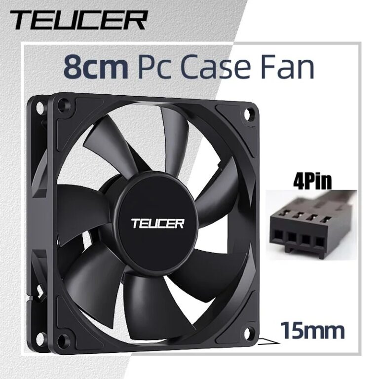 Teucer UT-8015 Ventola per telaio da 8 cm Sottile 15 mm Spessore 12 V/4 pin PWM Cuscinetto idraulico 1200-3000 giri/min Ventola di raffreddamento per case del PC