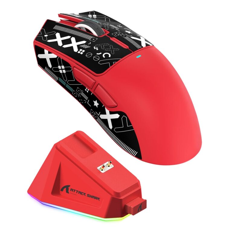 ATTACK Mouse da gioco SHARK X11 con dock di ricarica magnetico, sensore da gioco PixArt PAW3311, mouse da gioco wireless BT/2.4G / cablato con nastro antiscivolo per mouse, 22000…