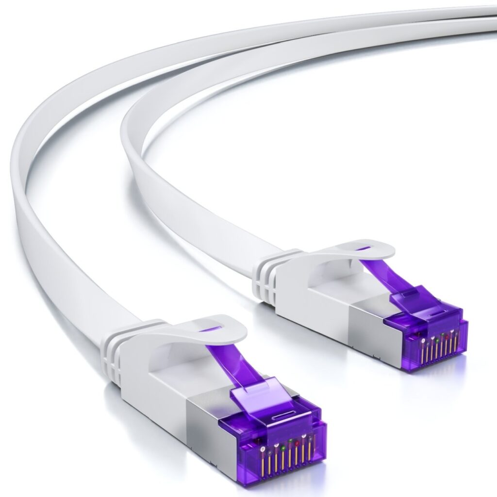 deleyCON 25m Cavo di rete Piatto Cat7 RJ45 10 Gbit/s LAN - Bianco | Cavo patch Ethernet RJ45, cavo piatto per installazione, per internet, switch, router, modem e pannello di perm…