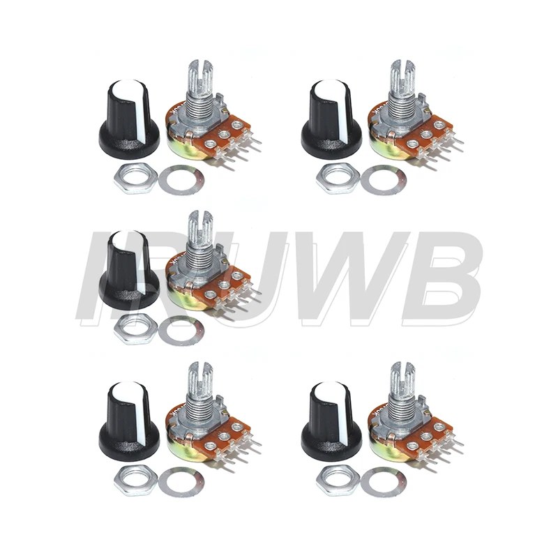 5 Set WH148 15mm Resistore potenziometro rotativo conico lineare a 3 pin per Arduino con cappuccio bianco AG2 1K 10K 20K 50K 100K 500K Ohm