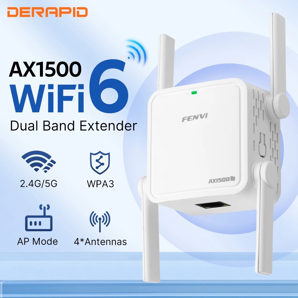 Fenvi WiFi 6 Ripetitore AX1500Mbps Dual Band 2.4GHz/5GHz Wireless Range Extender Ripetitore di segnale Spina UE/USA Amplificatore per ufficio domestico