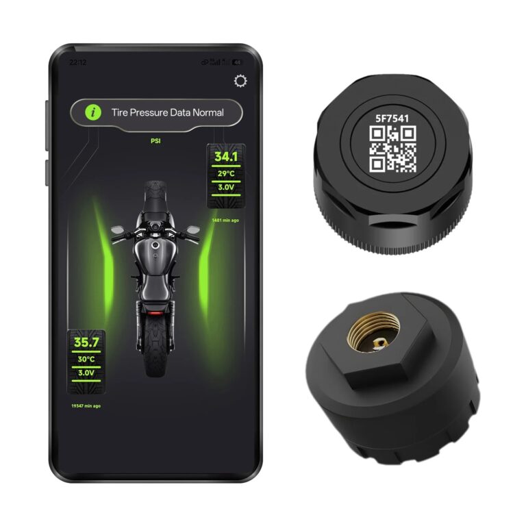 Sistema di Monitoraggio Pressione Pneumatici Moto TPMS con 2 Sensori Bluetooth 5.0, Tester Diagnostico per Pneumatici Pit Bike, Accessori Moto