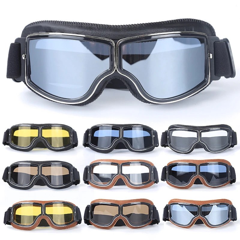 Occhiali da moto da bicicletta Occhiali da casco da moto antivento Occhiali da sole Accessori moto retrò in pelle universale retrò