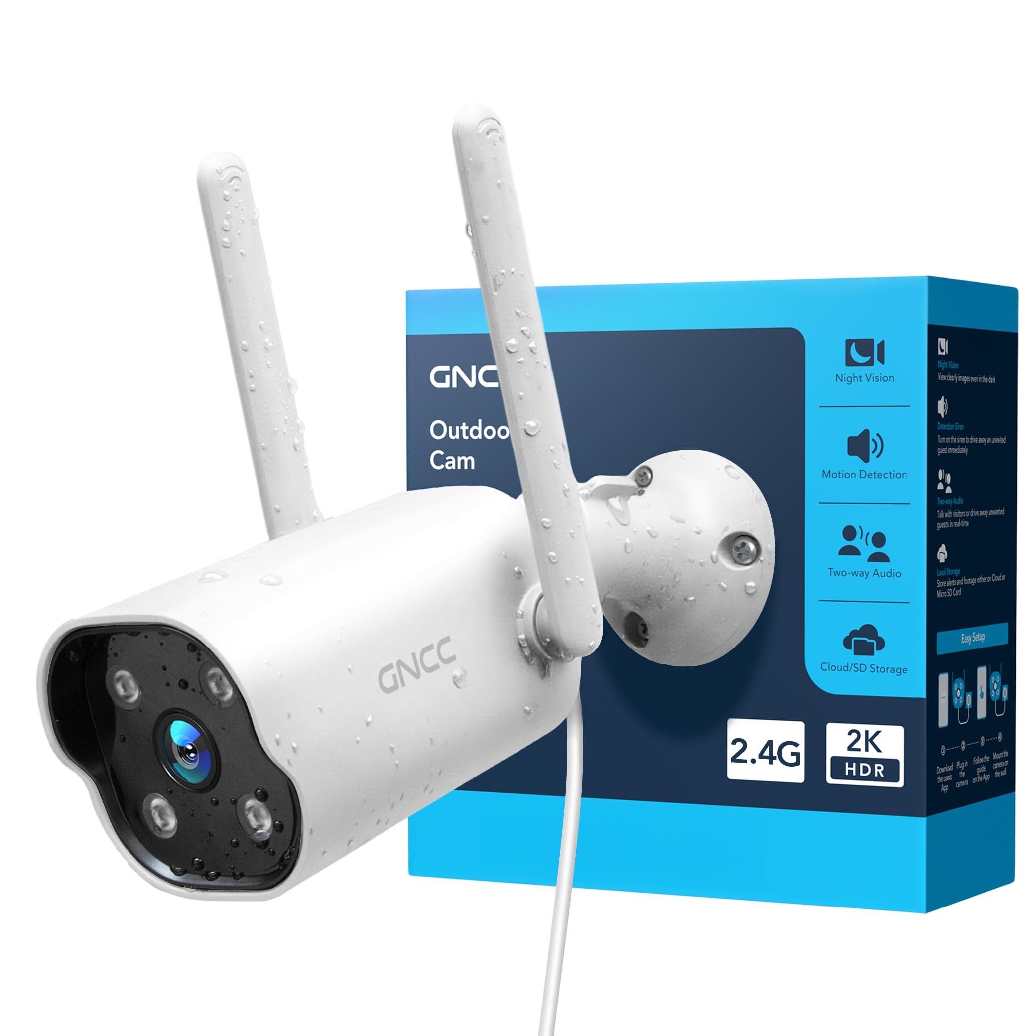 GNCC GT1Pro Telecamera WiFi Esterno 2K Fissa, Videocamera Sorveglianza IP65 | 2,4 GHz, Rilevamento Movimento, Audio Bidirezionale, Notifica APP, Cavo 3m, Plug-in, Scheda SD o Clou…