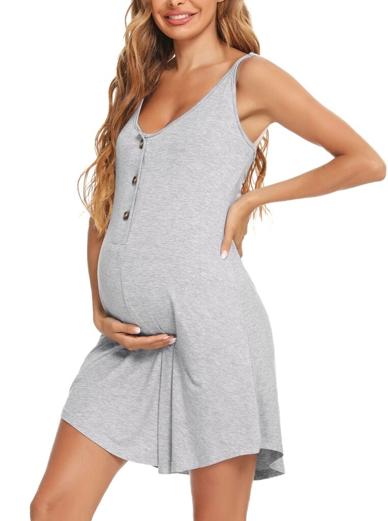 Aseniza Camicia da Notte Premaman Cotone, Pigiama maternità con Funzione Allattamento Camicie da Notte Parto Ospedale con Scollo A V