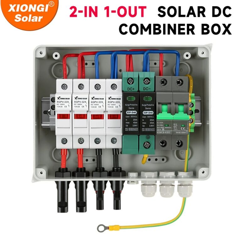Scatola di combinazione fotovoltaica solare con cavo di messa a terra e protezione contro i fulmini, 2 ingressi 1 uscita, fusibile DC 600V, MCB, SPD, scatola impermeabile IP65
