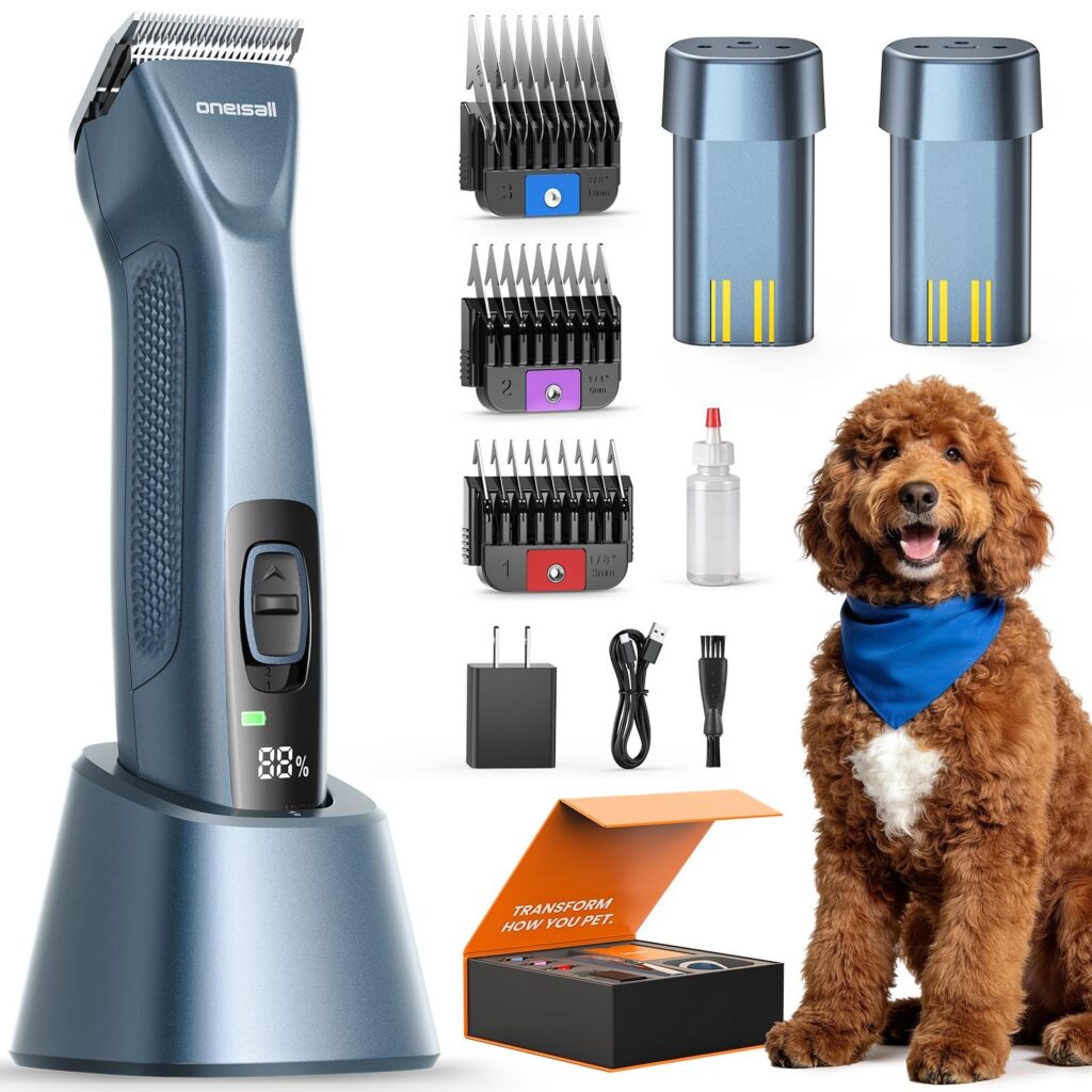 oneisall Tosatrice per Cani pelo lungo professionale, Tosatore Rasoio, 2 Livelli da Tosatrici Elettriche per cani/Gatti, Con batteria rimovibile e pettine in acciaio carbonizzato…