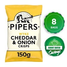 Pipers Wyke Cheddar e Cipolla Patatine Condivisione Senza Glutine 8x150g Breve Datazione
