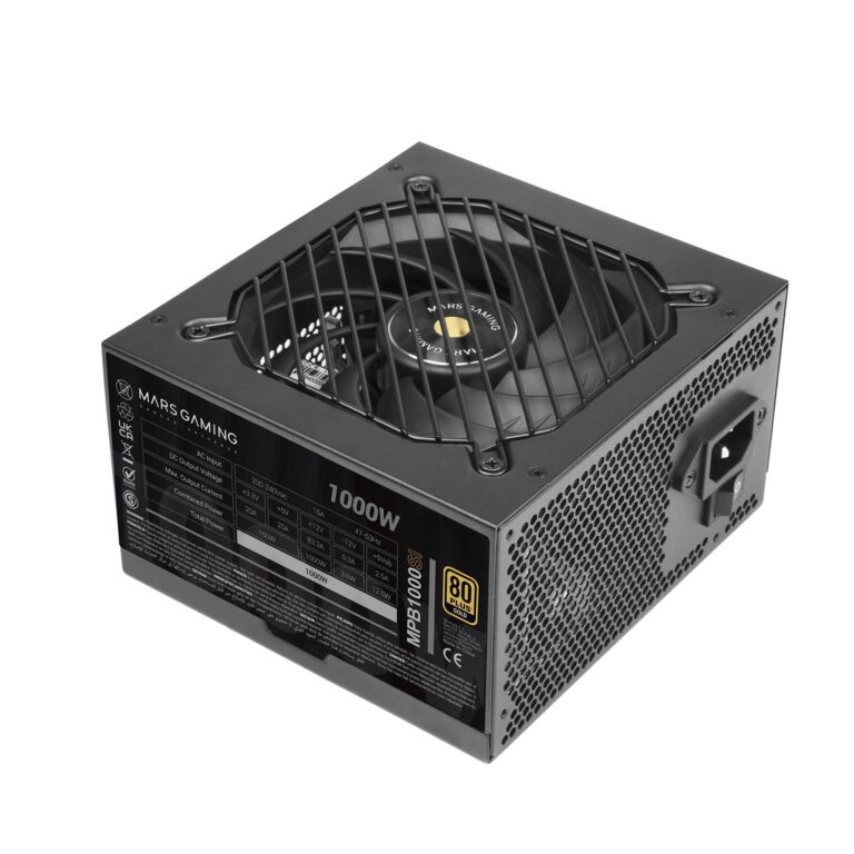 Mars Gaming MPB1000SI Alimentatore PC ATX 1000W 7 Anni di Garanzia | 80Plus Gold 90%, Ventola SI, AI2-RPM, DC-DC e SMD, ATX 3.1, Condensatori Giapponesi 105°C, Cavi Fibra Carbonio…