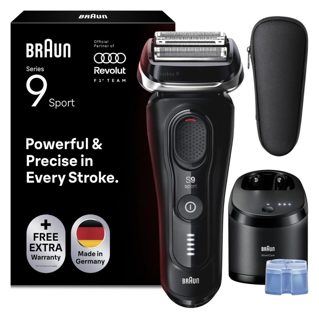Braun Serie 9 Sport Rasoio Elettrico Barba, Custodia,Smartcare 9150cce Nero | Regolabarba Uomo Impermeabile, Ricaricabile, Testina 4+1 e Rifinitore, Stazione SmartCare, per Qualsi…