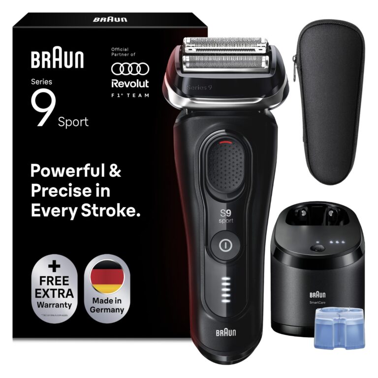 Braun Serie 9 Sport Rasoio Elettrico Barba, Custodia,Smartcare 9150cce Nero | Regolabarba Uomo Impermeabile, Ricaricabile, Testina 4+1 e Rifinitore, Stazione SmartCare, per Qualsi…