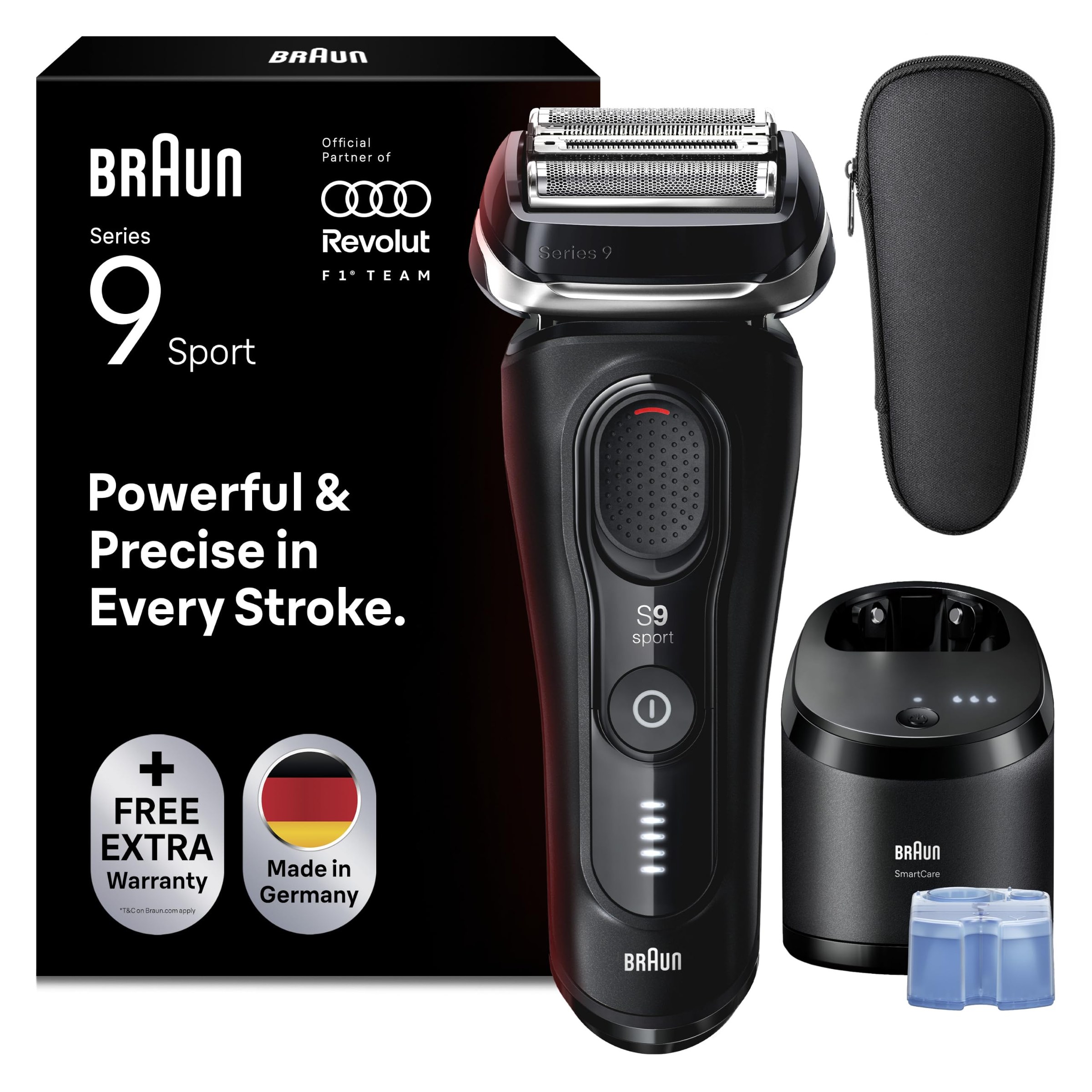 Braun Serie 9 Sport Rasoio Elettrico Barba, Custodia,Smartcare 9150cce Nero | Regolabarba Uomo Impermeabile, Ricaricabile, Testina 4+1 e Rifinitore, Stazione SmartCare, per Qualsi…