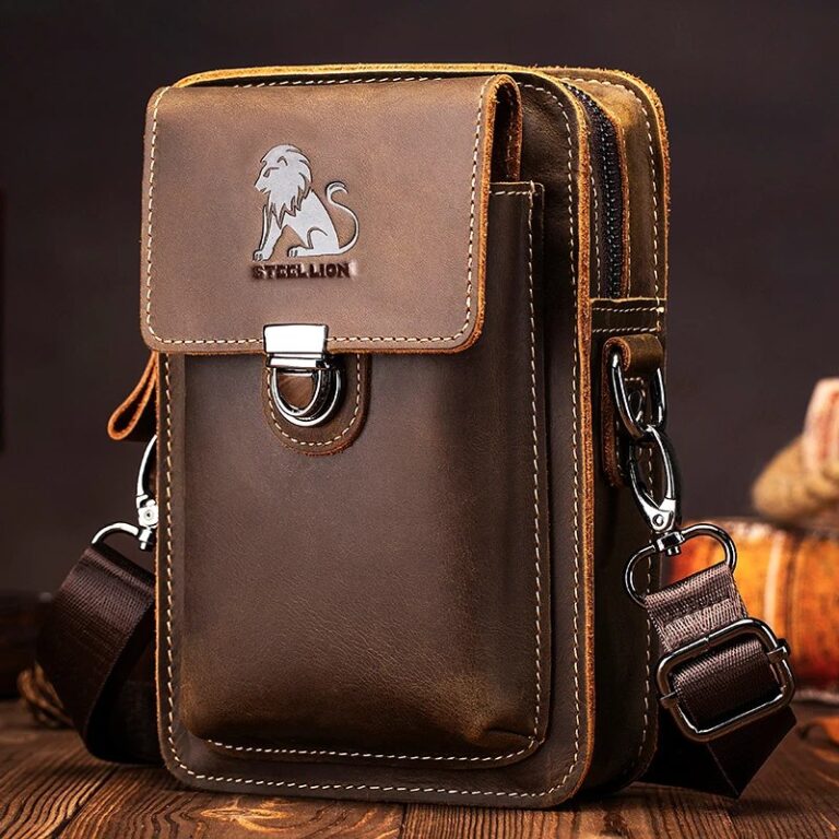 Borsa da cintura per uomo in pelle Crazy Horse, borsa a tracolla multifunzionale in pelle bovina di prima qualità per telefono